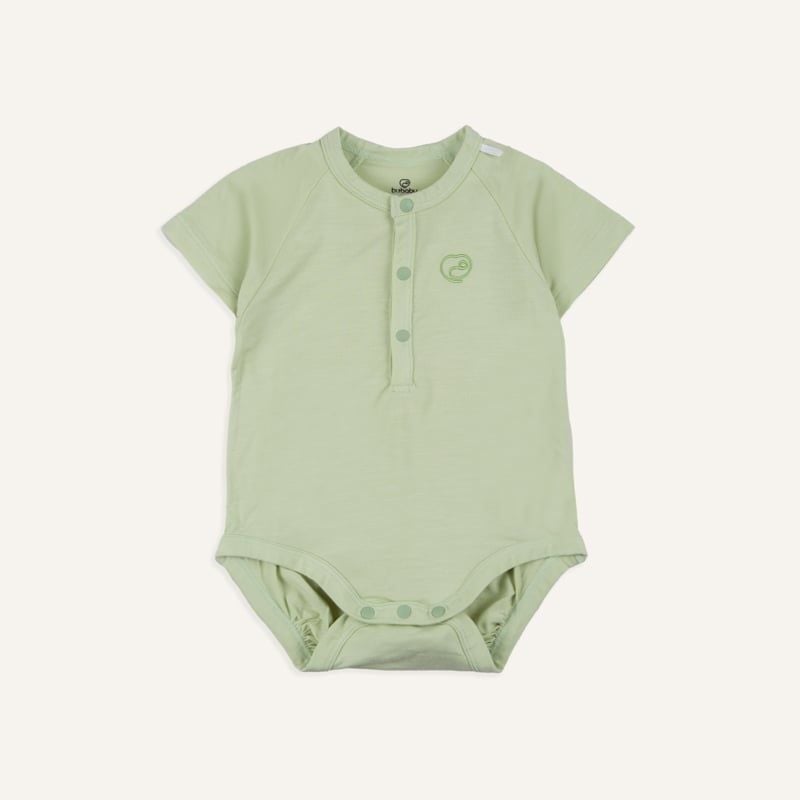 BODY CHIP NGẮN TAY BU RAGLAN CỔ TRỤ BAMBUS - XANH MATCHA