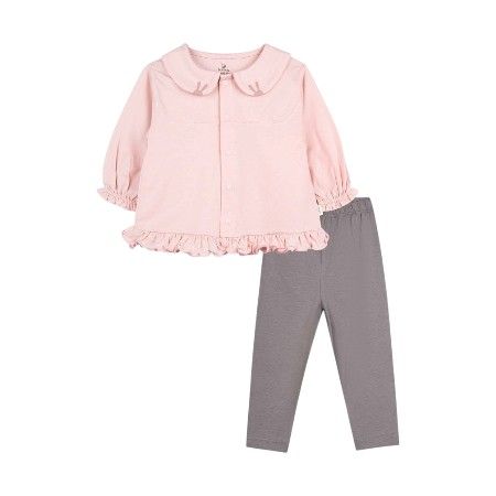 Bộ dài tay Bu cài giữa cổ sen - Hồng - Ghi nâu