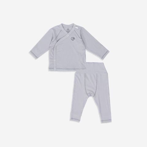 Bộ dài tay cài chéo Bu Baby - Ghi