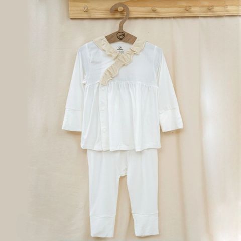 Bộ dài tay cài chéo cổ bèo Bu Baby Siro - Trắng 4039