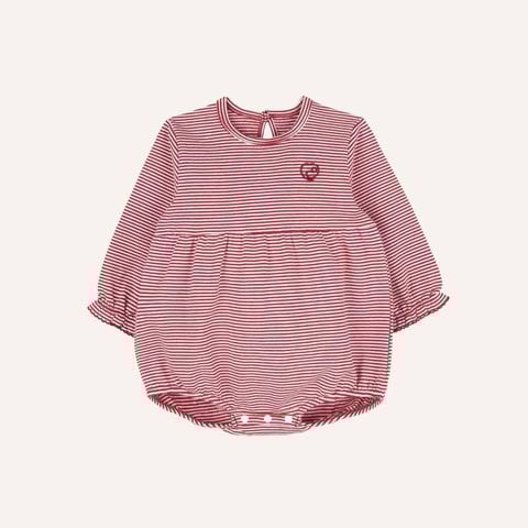 Body chip dài tay Bu Baby cài sau - Trắng kẻ đỏ