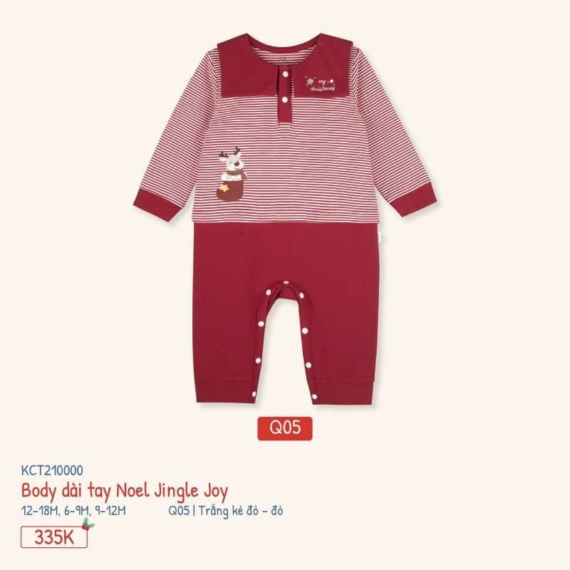 BODY DÀI TAY NOEL BU BABY JINGLE JOY TRẮNG KẺ ĐỎ - ĐỎ