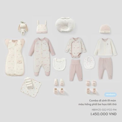 Combo đi sinh 19 món Nous màu hồng phối be họa tiết thỏ