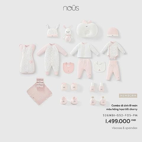 Combo đi sinh 19 Nous món màu hồng họa tiết cherry