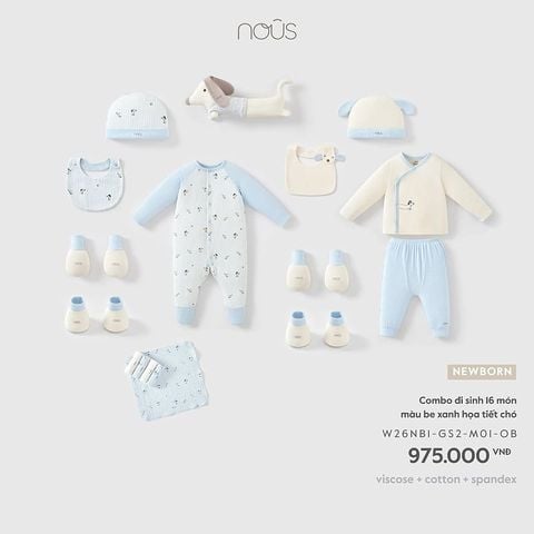 Combo đi sinh Nous 16 món màu be xanh họa tiết chó