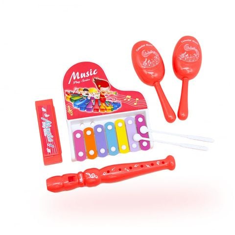 Đồ chơi đàn gõ Xylophone kèm sáo, lục lạc cho bé ToyHouse 682-9 màu đỏ