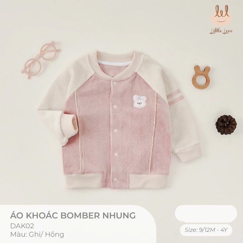 ÁO KHOÁC BOMBER NHUNG LIL HỒNG THÊU THỎ