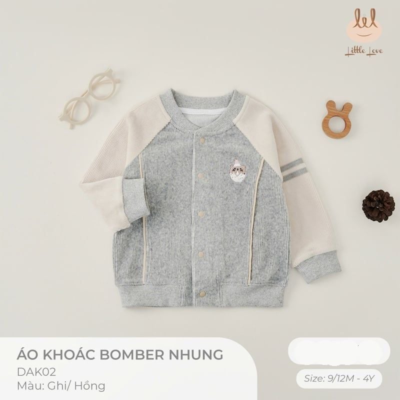 ÁO KHOÁC BOMBER NHUNG LIL GHI THÊU GẤU