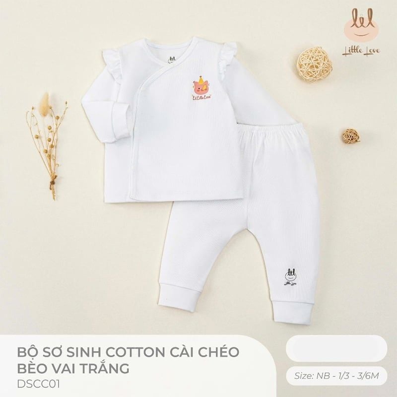 Bộ Sơ sinh LIL Cotton Cài Chéo Bèo Vai Trắng