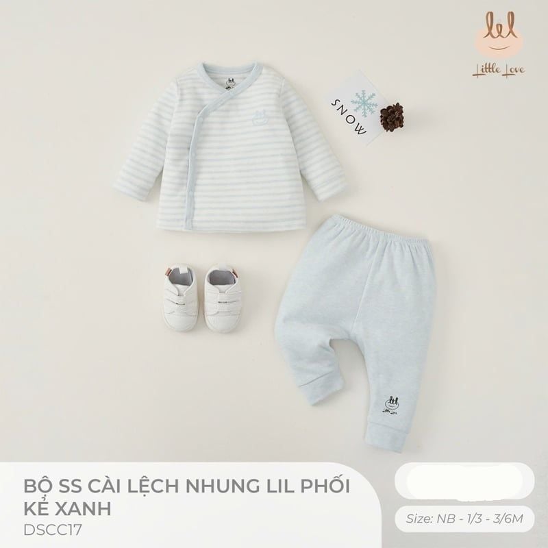 BỘ SƠ SINH CÀI LỆCH NHUNG LIL PHỐI KẺ XANH