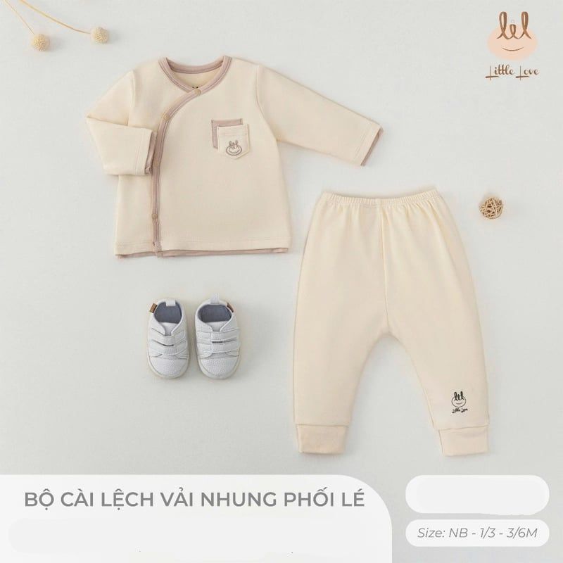 BỘ CÀI LỆCH VẢI NHUNG LIL PHỐI LÉ KEM NÂU