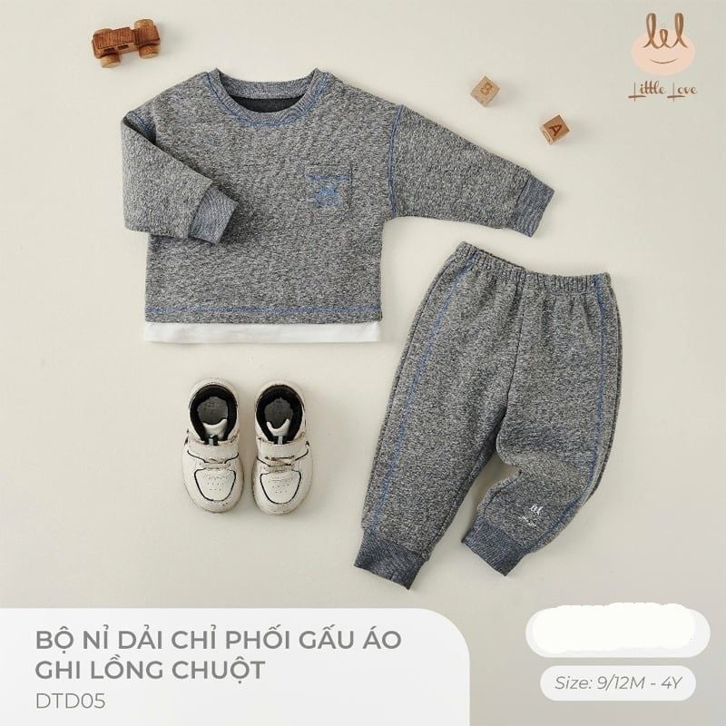 BỘ NỈ DẢI CHỈ PHỐI GẤU LIL ÁO GHI LỒNG CHUỘT