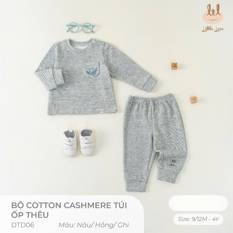 BỘ COTTON LIL CASHMERE TÚI ỐP GHI THÊU ONG