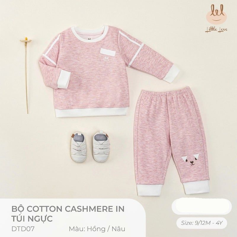 BỘ COTTON LIL CASHMERE IN TÚI NGỰC HỒNG