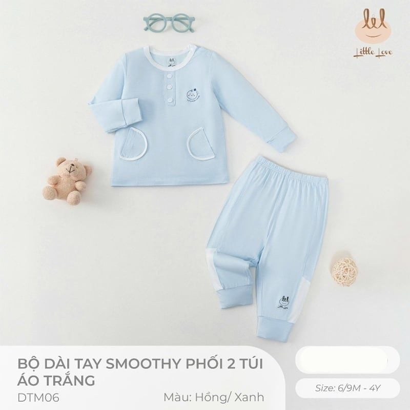 BỘ DÀI TAY LIL SMOOTHY PHỐI 2 TÚI ÁO TRẮNG XANH