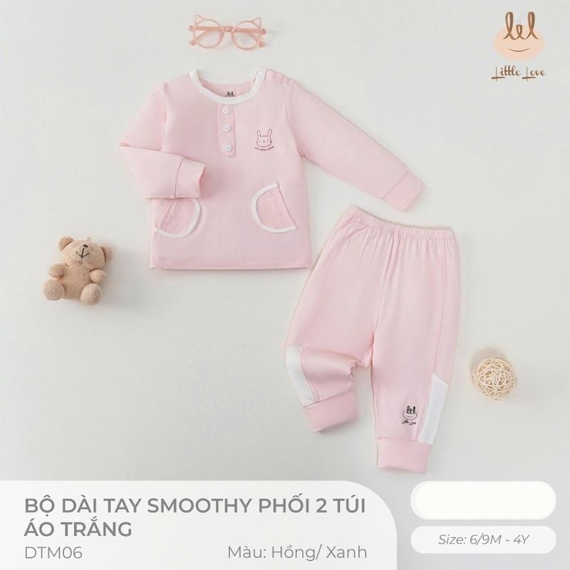 BỘ DÀI TAY LIL SMOOTHY PHỐI 2 TÚI ÁO TRẮNG HỒNG