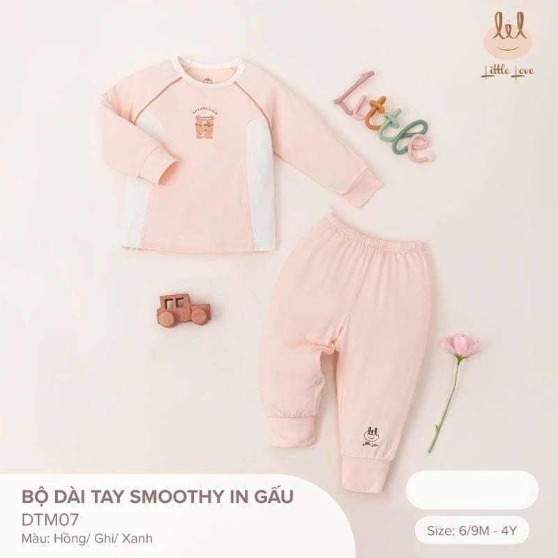 BỘ DÀI TAY LIL SMOOTHY HỒNG IN GẤU NÂU