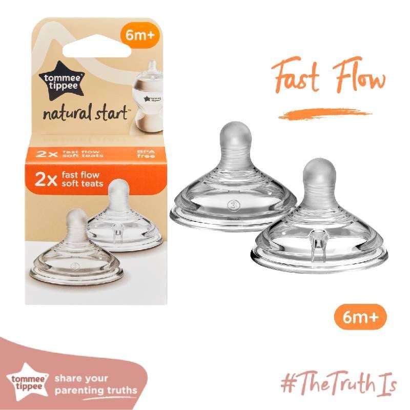 NÚM TY SILICON SIÊU MỀM TỰ NHIÊN CHO BÉ TOMMEE TIPPEE NATURAL START FAST FLOW TỪ 6 THÁNG (VỈ ĐÔI)