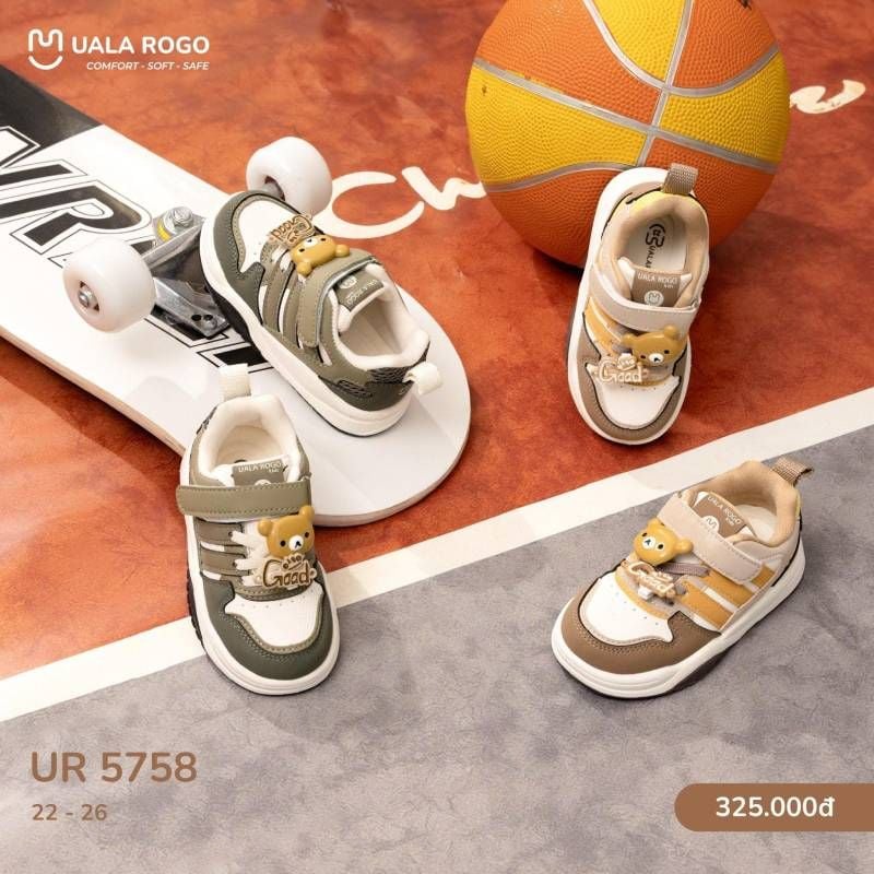 GIÀY KIDS UALA ROGO HÌNH GẤU NÂU/RÊU