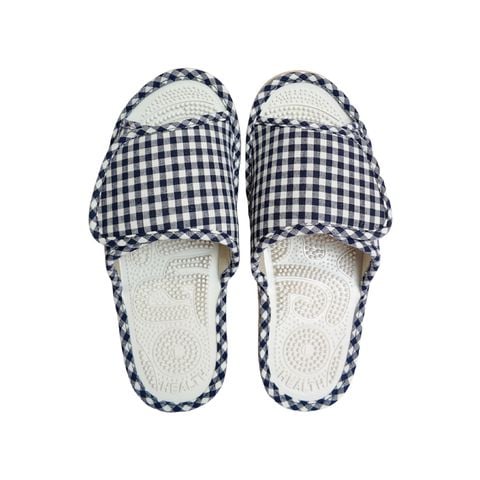 Dép Massage Gingham Màu Xanh Navy - trắng (Họa tiết chữ)