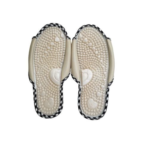 Dép Massage Gingham Xanh Navy - trắng (họa tiết trái tim)