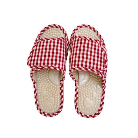 Dép Massage Gingham Màu đỏ đô - trắng (họa tiết trái tim)