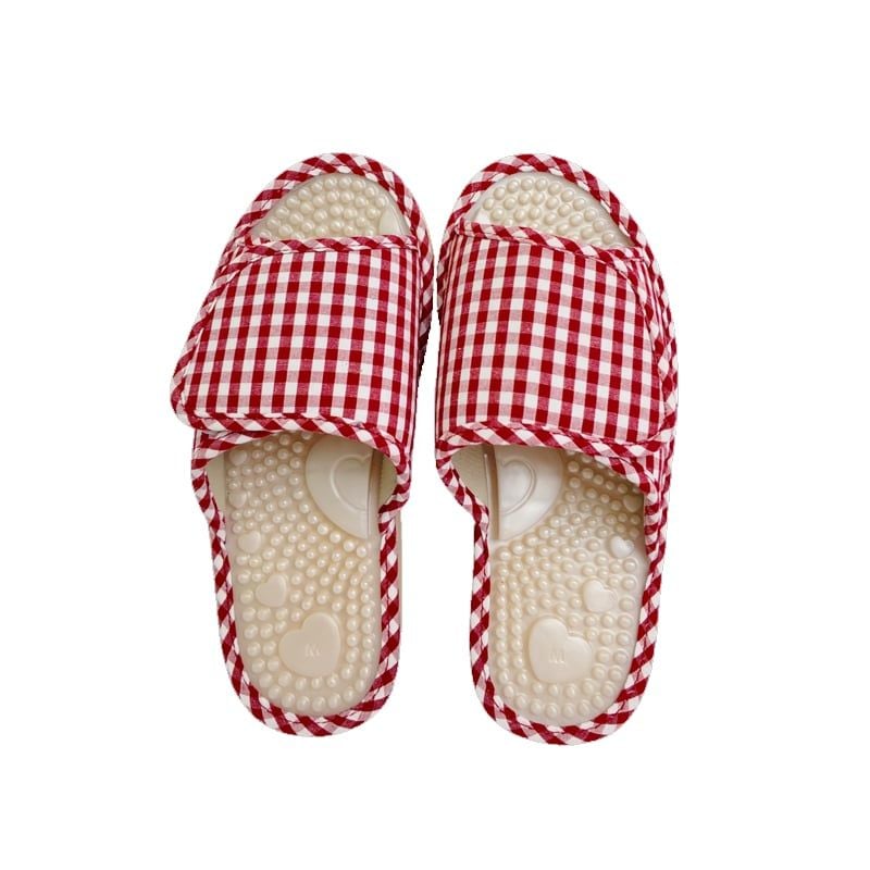 DÉP MASSAGE GINGHAM MÀU ĐỎ ĐÔ - TRẮNG (HỌA TIẾT TRÁI TIM)