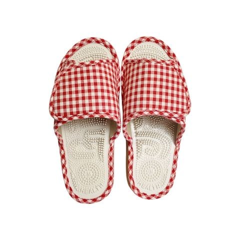 Dép Massage Gingham Màu Đỏ - trắng (Họa tiết chữ)