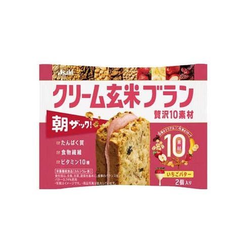 Bánh quy cám gạo lứt kem Asahi Creamy Brown Rice Bran,10 Luxury Ingredients, Strawberry Butter 50g