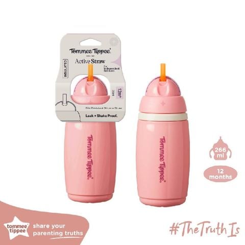 Bình uống nước giữ nhiệt có ống hút Tommee Tippee INS STRAW 266ml, từ 12 tháng - Hồng
