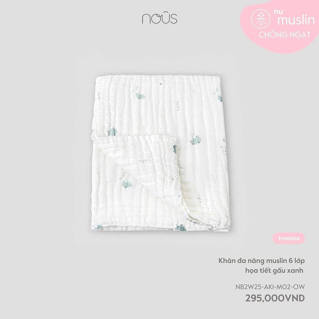 KHĂN ĐA NĂNG NOUS MUSLIN 6 LỚP HỌA TIẾT GẤU XANH