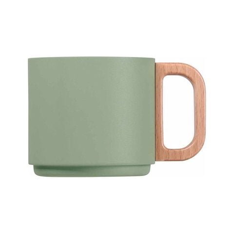 Ly inox giữ nhiệt Pearl Metal 350ml quai gỗ (Xanh) 526