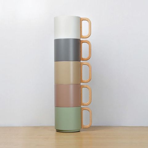 Ly inox giữ nhiệt Pearl Metal 350ml quai gỗ (Hồng Beige) 519