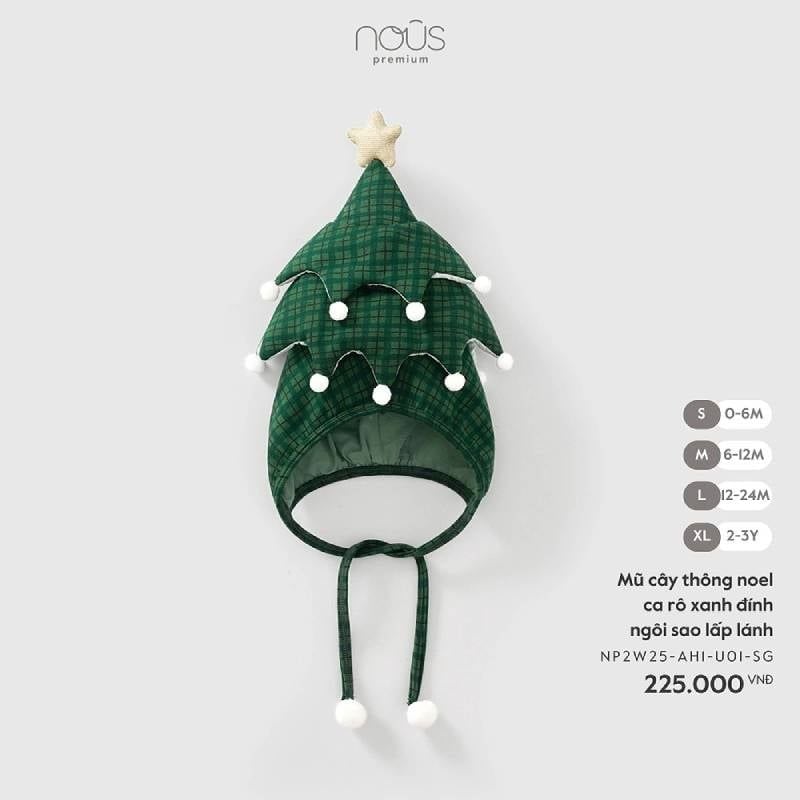 Mũ cây thông noel Nous ca rô xanh đính ngôi sao lấp lánh