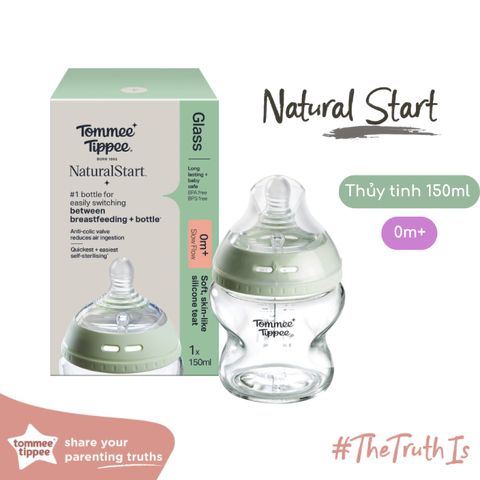 Bình sữa thủy tinh ty siêu mềm tự nhiên Tommee Tippee Nature Start