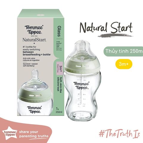 Bình sữa thủy tinh ty siêu mềm tự nhiên Tommee Tippee Nature Start