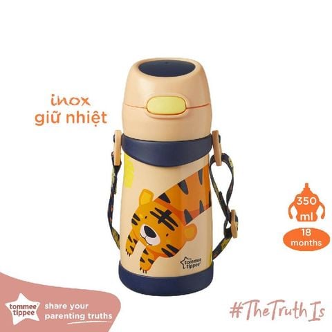 Bình uống nước Inox giữ nhiệt có ống hút và quai treo cho bé Tommee Tippee 350ml từ 18 tháng