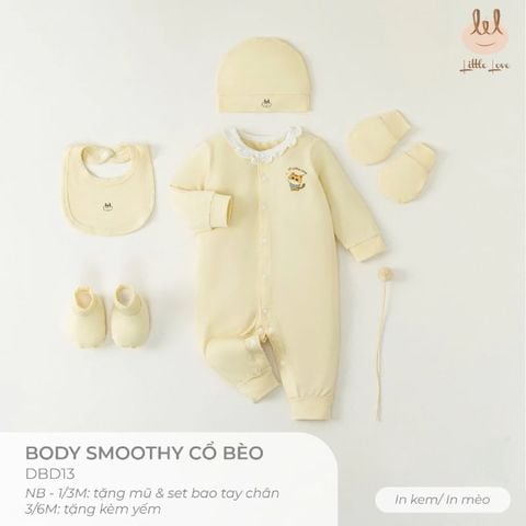 Body smoothy cổ bèo in mèo vàng Bamboo by LIL tặng kèm mũ và bao tay chân/yếm