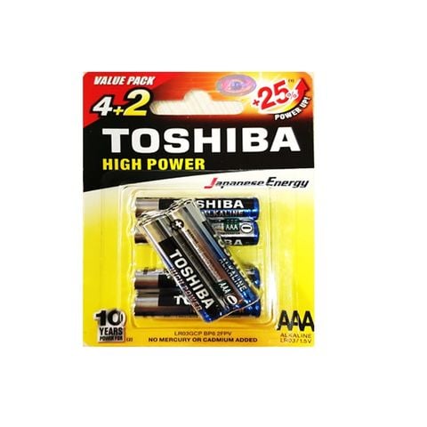 Pin nhí Alkaline Toshiba AAA 1,5v không sạc (LR03GCP BP6 -2FPV)