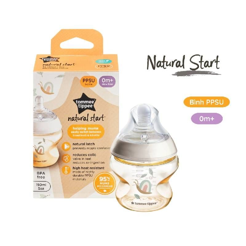 BÌNH SỮA PPSU TY SIÊU MỀM TỰ NHIÊN TOMMEE TIPPEE 150ML, NÚM TY CỦA BÌNH 0-3 THÁNG, HỌA TIẾT