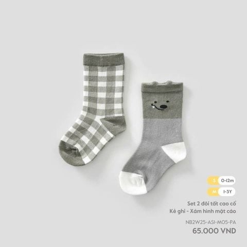 Set 2 tất Nous màu ghi phối caro trắng