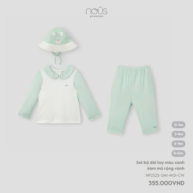 Set bộ dài tay Nous màu xanh kèm mũ rộng vành