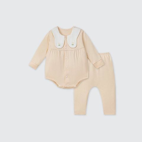 Set body chip dài tay kèm quần La Pomme cánh bướm đáng yêu - Be