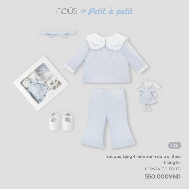 SET QUÀ TẶNG 4 MÓN NOUS XANH DA TRỜI THÊU TRANG TRÍ