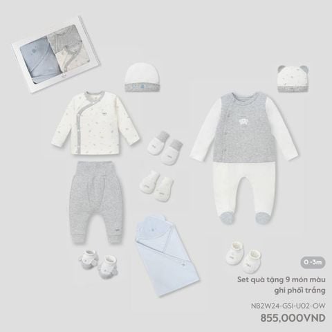 Set quà tặng 9 món Nous màu ghi phối trắng