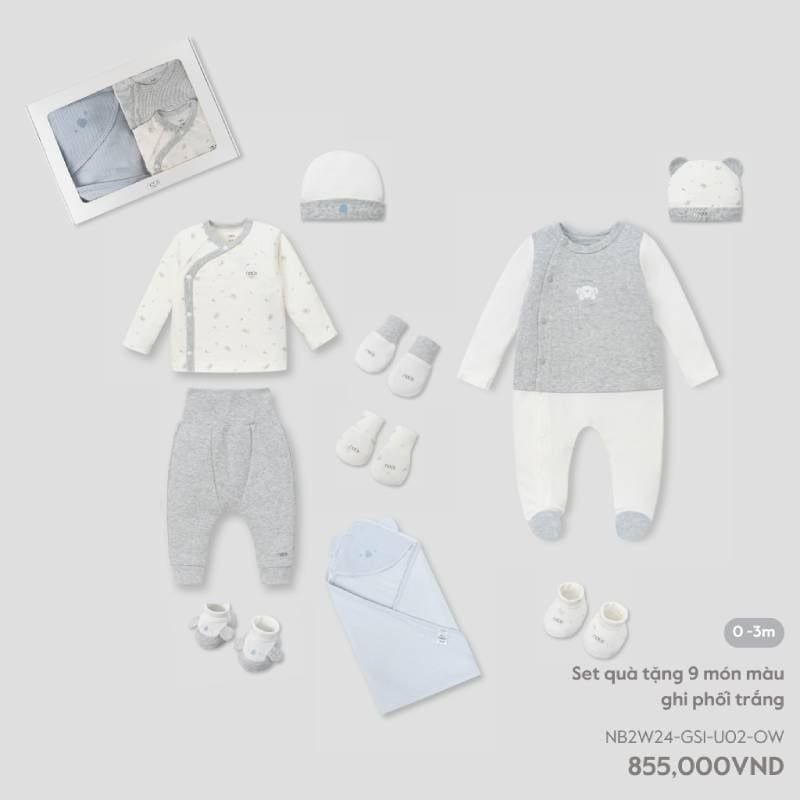 SET QUÀ TẶNG 9 MÓN NOUS MÀU GHI PHỐI TRẮNG