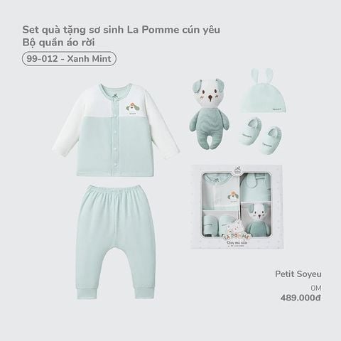 Set quà tặng sơ sinh La Pomme cún yêu Bộ quần áo rời - Xanh mint