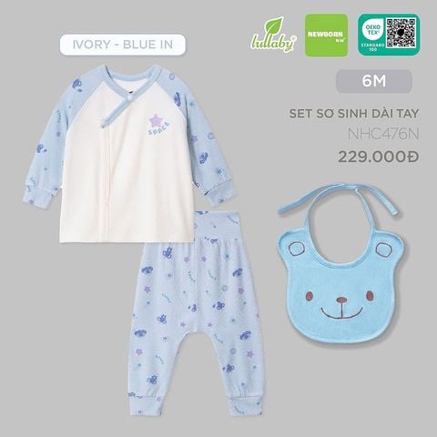 Set sơ sinh Lullaby cài lệch dài tay NHC476N - Ivory - Blue in