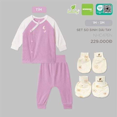 Set sơ sinh Lullaby cài lệch dài tay NHC476N - Tím