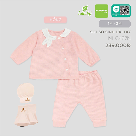 Set sơ sinh Lullaby dài tay NHC487N - Hồng